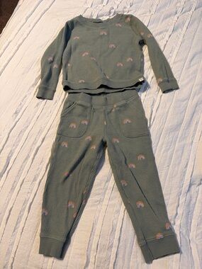 Kids Olive Green Rainbow Waffle shirt and Joggers- little planet organic